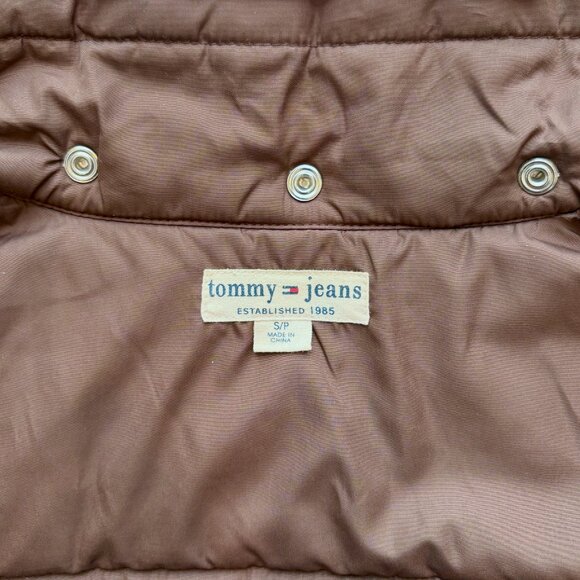 Tommy Jeans Vintage Brown Padded Vest Faux Fur Hood Removable Size S - Picture 7 of 15